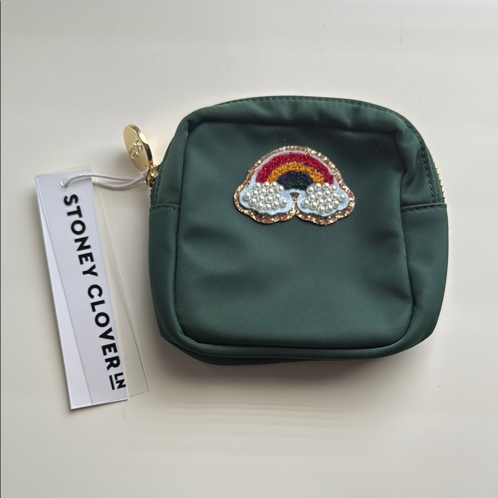 Stoney Clover Lane Green Cosmetic Bag with Rainbow Patch
